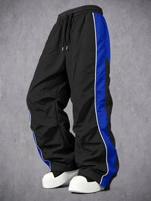 Manfinity Denimwave Men's Drawstring Waist Colorblock Casual Versatile Daily Travel Long Pants - Blue - View 3