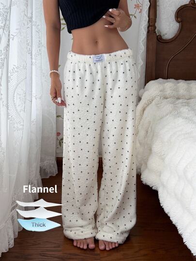 CottageSlumber Women's Flannel Pajama Pants With Waistband Bow Decoration, Fashionable Minimalist Heart Print