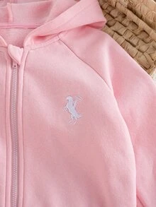 SHEIN 2件組女孩秋冬服飾 L號，包含一件中磅針織連帽拉鍊外套與寬鬆寬腿長褲 - 淺粉色 - 查看 6