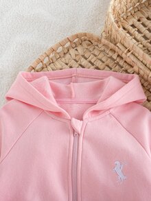 SHEIN 2件組女孩秋冬服飾 L號，包含一件中磅針織連帽拉鍊外套與寬鬆寬腿長褲 - 淺粉色 - 查看 5