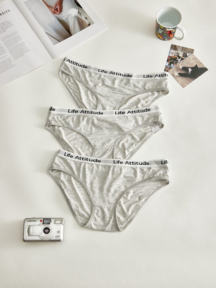 Snug Zone Women's Letter Waistband Casual Panties 3-Pack - Light Grey - View 1