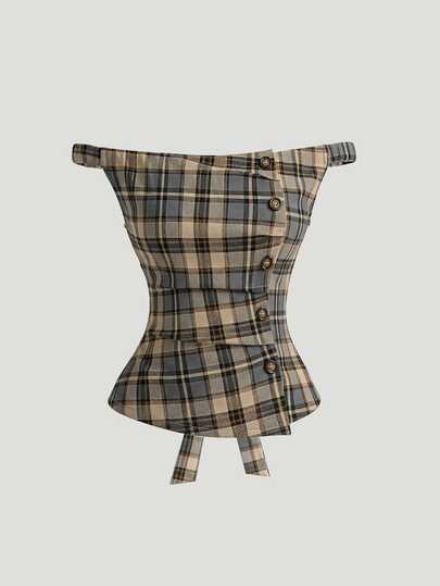 Sweetra Chemise à carreaux épaules dénudées pour femmes pour l'été