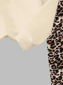 Young Girls Fall Leopard Print Bow Cherry Graphic Crew Neck Sweatshirt & Leopard Leggings Matching Set, Autumn Outfit - Multicolor - View 6