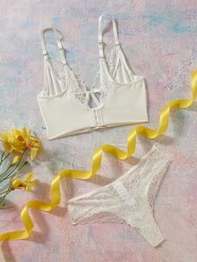 Elorette Women's Sexy Lingerie Set With Contrast Lace And Cutout Design - White - View 2