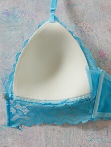Elorette Women's Lace Patchwork Sexy Daily Halter Neck Bra - Blue - View 5