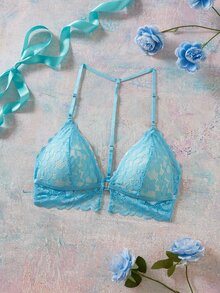 Elorette Women's Lace Patchwork Sexy Daily Halter Neck Bra - Blue - View 1