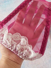 Elorette 2pcs Fuchsia Underwire Lace Patchwork Ruffle Romantic Sweet Women's Lingerie Set - Hot Pink - View 4