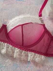 Elorette 2pcs Fuchsia Underwire Lace Patchwork Ruffle Romantic Sweet Women's Lingerie Set - Hot Pink - View 6