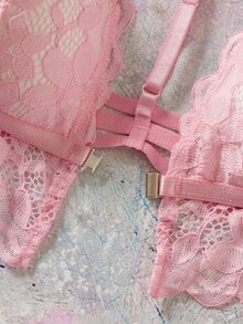 Elorette Floral Lace Metal Chain Front-Closure Bralette Women's Bra - Pink - View 4