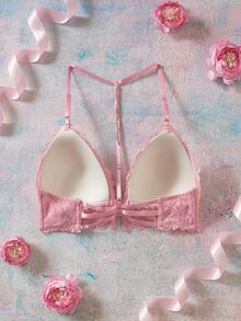 Elorette Floral Lace Metal Chain Front-Closure Bralette Women's Bra - Pink - View 2