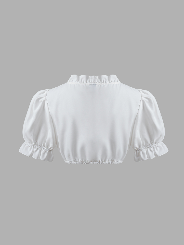 Fairmaia 3件組女款啤酒節套裝：綁帶抓皺刺繡拼接荷葉袖上衣、印花綁腰洋裝、圍裙 - 藏蓝色 - 查看 6