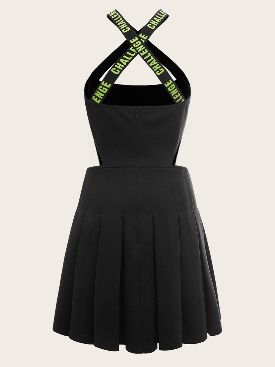 Solid Letter Tape Detail Crisscross Backless Dress