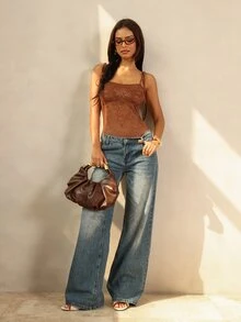 HautHeat Women's Lace Sexy Daily Home Wear Camisole Jumpsuit - Coffee Brown - View 6