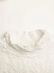 SHEIN Tween女孩優雅杏色高領中長版提花針織蕾絲洋裝，立領洋裝 - 杏色 - 查看 4