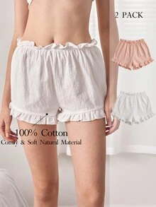 Ocili 2件套波西米亚风荷叶边下摆100%纯棉梭织女士家居服长裤 - 彩色 - 查看 1
