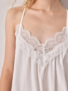 Ocili 波西米亚风 100% 纯棉吊带女士睡裙 - 白色 - 查看 6