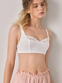 Ocili Lullawish Women's Lingerie, Solid Color Romantic Lace Patchwork Wireless Bra - White - View 5