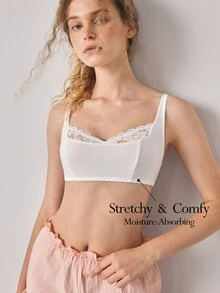 Ocili Lullawish Women's Lingerie, Solid Color Romantic Lace Patchwork Wireless Bra - White - View 1