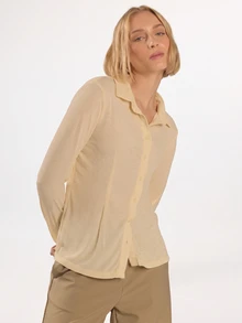KÆRIA Hus 女款 Polo 上衣 柔觸感垂墜羅紋 淡黃色 柔美休閒極簡 百搭 百搭款 適合辦公室秋季 優雅休閒 - 黃色 - 查看 4