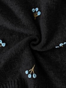 Solavon 女款花卉刺繡圓領針織背心 秋冬款 - 黑色 - 查看 7