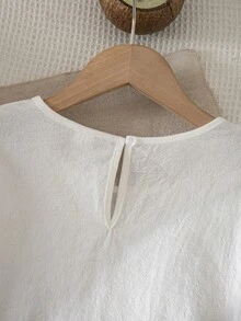 SHEIN Tween女孩編織素色荷葉袖T恤與碎花長褲休閒套裝 - 白色 - 查看 7