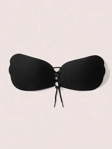 Lignisse Plus Size Black Lace Up Sticky Bra,  Invisible Strapless Self-Adhesive Push Up Silicone Bra For Women Deep V Backless Dress Summer Wedding Night Out Party - Black - View 5