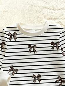 1 Set Baju Sweatshirt Leher Bulat Bergaris Motif Pita dan Celana Panjang Skinny Motif Leopard untuk Anak Perempuan, Pakaian untuk Jalan-jalan Musim Gugur - MultiWarna - View 3