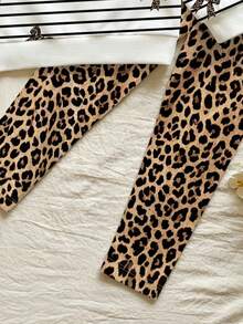 1 Set Baju Sweatshirt Leher Bulat Bergaris Motif Pita dan Celana Panjang Skinny Motif Leopard untuk Anak Perempuan, Pakaian untuk Jalan-jalan Musim Gugur - MultiWarna - View 4