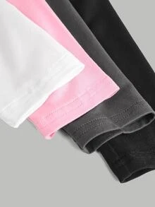SHEIN Girlism Teen Girls 4pcs Black White Pink Dark Grey Round Neck Knitted All-Match Long Sleeve Versatile Inner Layer Casual Simple Top T-Shirt - Multicolor - View 4