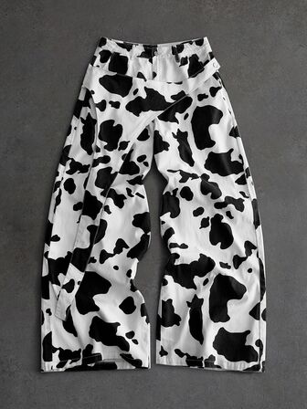 Street Life Jeans à jambes larges structurés avec imprimé de vache pour hommes