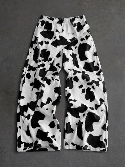 Street Life Jeans de pierna ancha con estampado de vaca estructurados para hombre