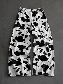 ROMWE MEN Street Life Men's Structured Cow Print Wide Leg Jeans - Multicolor - View 2