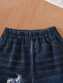 SHEIN Playful Pals 2件套/男嬰服飾時尚休閒可愛運動風秋冬新款，刺繡英文字母圖案，杏色長袖圓領衛衣上衣 + 藍色休閒牛仔風長褲，柔軟舒適面料，適合日常穿著或戶外 - 杏色 - 查看 10