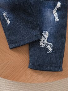 SHEIN Playful Pals 2件套/男嬰服飾時尚休閒可愛運動風秋冬新款，刺繡英文字母圖案，杏色長袖圓領衛衣上衣 + 藍色休閒牛仔風長褲，柔軟舒適面料，適合日常穿著或戶外 - 杏色 - 查看 11