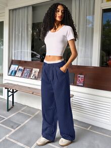 SHEIN EZwear 女士西裝褲 - 藏蓝色 - 查看 3