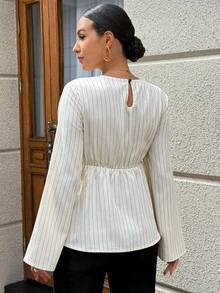 MaterniWear Maternity Striped Metal Decor Casual Versatile Daily Wear Shirt Fall Work Outfits Formal Luxury Going Out - White - View 5