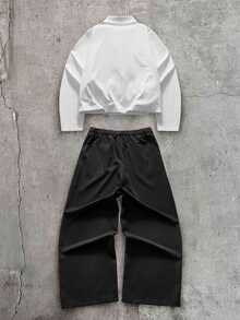 AXEPEAK Men's Minimalist Button Long Sleeve Shirt And Pocket Pants Set - Black and White - View 2