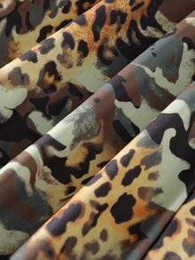 ROMWE MEN Street Life Men's Casual Double Waist Leopard Print Letter Graphic Drawstring Sweatpants - Army Green - View 5