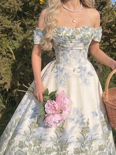 Vintamour Vestido Vintage Cottagecore Romántico Elegante para Mujer con Bolsillos Estampado Floral Ditsy Estilo Campestre Boda Verano 2026 Vuelta al Cole para Fiesta y Picnic