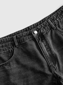 ROMWE MEN Plus Size Men's Casual Denim Jeans With Pockets And Buttons, Versatile For Daily Wear And Outings - Black - View 2