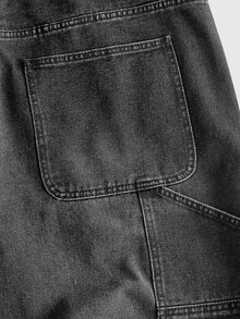 ROMWE MEN Plus Size Men's Casual Denim Jeans With Pockets And Buttons, Versatile For Daily Wear And Outings - Black - View 5