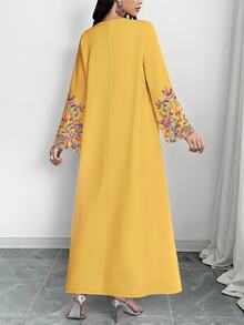 SHEIN Najma 女士彩色藤蔓图案数码印花V领长袖优雅阿拉伯风长连衣裙，春秋季 - 彩色 - 查看 2