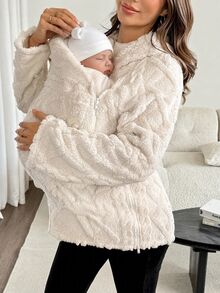 SHEIN Maternity Beige 3-In-1 Fleece-Lined Maternity Jacket For Autumn/Winter-Suitable For Wear Throughout Various Stages Of Pregnancy. - Apricot - View 2