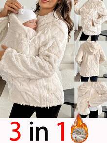 SHEIN Maternity Beige 3-In-1 Fleece-Lined Maternity Jacket For Autumn/Winter-Suitable For Wear Throughout Various Stages Of Pregnancy. - Apricot - View 1