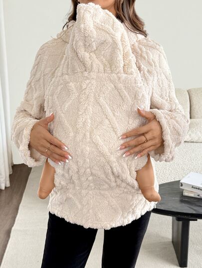 SHEIN Maternity Beige 3-In-1 Fleece-Lined Maternity Jacket For Autumn/Winter-Suitable For Wear Throughout Various Stages Of Pregnancy.