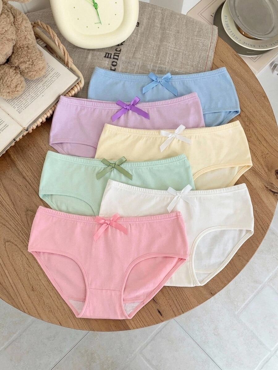 SHEIN Tween Girls 6pcs Multicolor Kids Bow Minimalist Comfortable Casual Girls Underwear - Multicolor - View 1