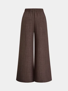 Sweetra Plus Size Chocolate Brown Long Wide Leg Pants With Asymmetrical Metal Buckle, Straight Leg, Slimming And Leg-Lengthening Autumn Elegant Formal Office - Khaki - View 2