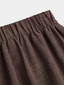 Sweetra Plus Size Chocolate Brown Long Wide Leg Pants With Asymmetrical Metal Buckle, Straight Leg, Slimming And Leg-Lengthening Autumn Elegant Formal Office - Khaki - View 5