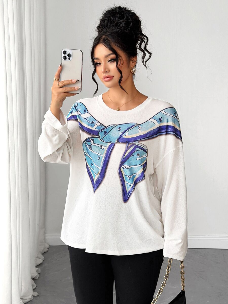Elenzga Plus Size Women Tops Fall - White - View 1