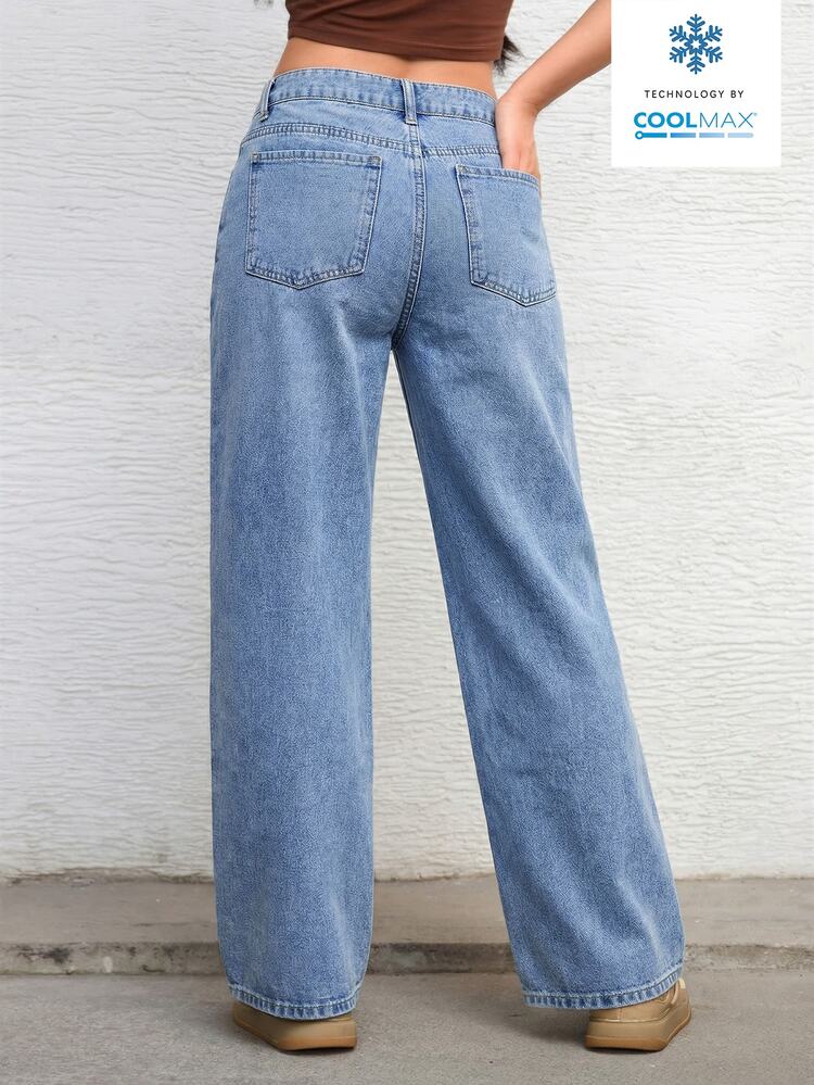 SHEIN ICON Celana Jeans Wanita Kasual Sehari-hari Serbaguna dengan Potongan Longgar dan Lebar - Light Wash - View 2
